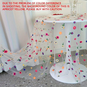 Planet Gates 59*39.3inch/150*100cm / Colorful Flowers-embroidery Yarn 1pc European Lace Tablecloth, Polyester Embroidered Table Cover For Dining, Coffee Table, Side Table, TV Cabinet, Elegant Home Decor, Outdoor Garden Wedding Decoration