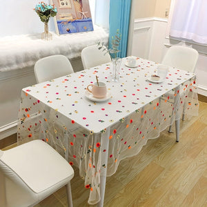 Planet Gates 59*86.6inch/150*220cm / Colorful Flowers-embroidery Yarn 1pc European Lace Tablecloth, Polyester Embroidered Table Cover For Dining, Coffee Table, Side Table, TV Cabinet, Elegant Home Decor, Outdoor Garden Wedding Decoration