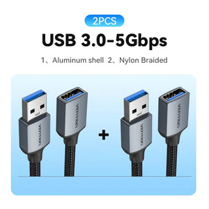 Planet Gates 5Gbps-2pcs / 0.5m / CHINA Vention USB 3.0 Extension Cable USB 3.0 2.0 Cable Extender Data Cord for PC Smart TV Xbox One SSD Fast Speed USB Cable Extension