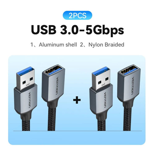 Planet Gates 5Gbps-2pcs / 0.5m / CHINA Vention USB 3.0 Extension Cable USB 3.0 2.0 Cable Extender Data Cord for PC Smart TV Xbox One SSD Fast Speed USB Cable Extension