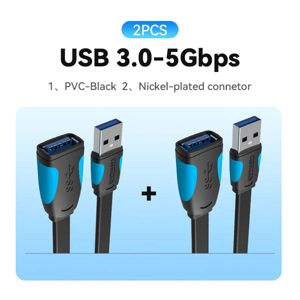 Planet Gates 5Gbps-2pcs 1 / 3m / CHINA Vention USB 3.0 Extension Cable USB 3.0 2.0 Cable Extender Data Cord for PC Smart TV Xbox One SSD Fast Speed USB Cable Extension