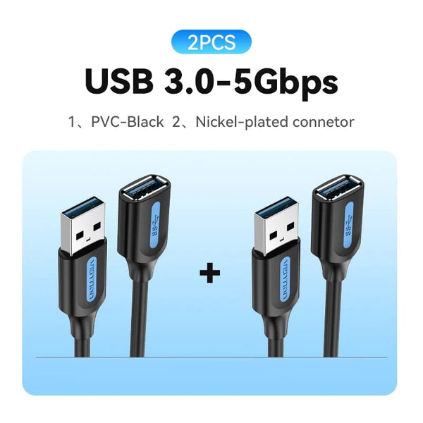 Planet Gates 5Gbps-2pcs 2 / 3m / CHINA Vention USB 3.0 Extension Cable USB 3.0 2.0 Cable Extender Data Cord for PC Smart TV Xbox One SSD Fast Speed USB Cable Extension