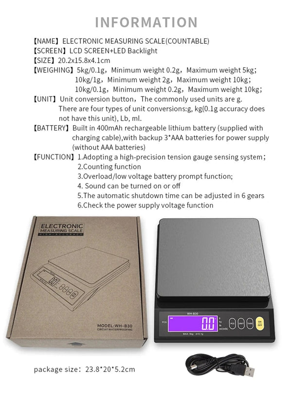 Planet Gates 5kg/0.1g 10kg/1g Digital Electronic Kitchen Scale LCD Display Fully Waterproof Stainless Steel Measuring Weighing Baking Tool