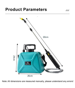 Planet Gates 5L Electric Green Shoulder Style Electric Sprayer 5L Watering Can With Spray Gun Automatic Garden Plant Mister USB Rechargeable Irrigation Tool