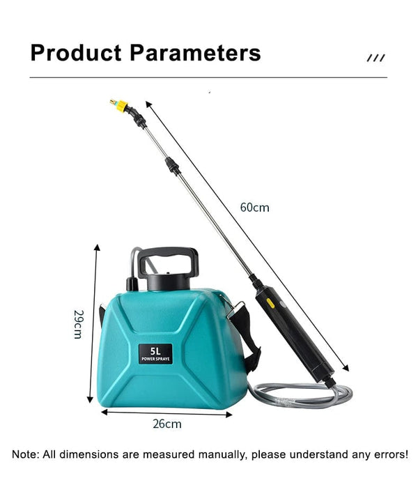 Planet Gates 5L Electric Green Shoulder Style Electric Sprayer 5L Watering Can With Spray Gun Automatic Garden Plant Mister USB Rechargeable Irrigation Tool