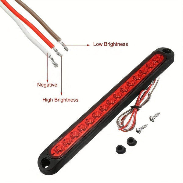 Planet Gates 5LED High Position Brake Light Bar 1pc 25CM 15 LED Red Sealed Trailer Truck RV Stop Tail Rear Brake Turn Light Bar