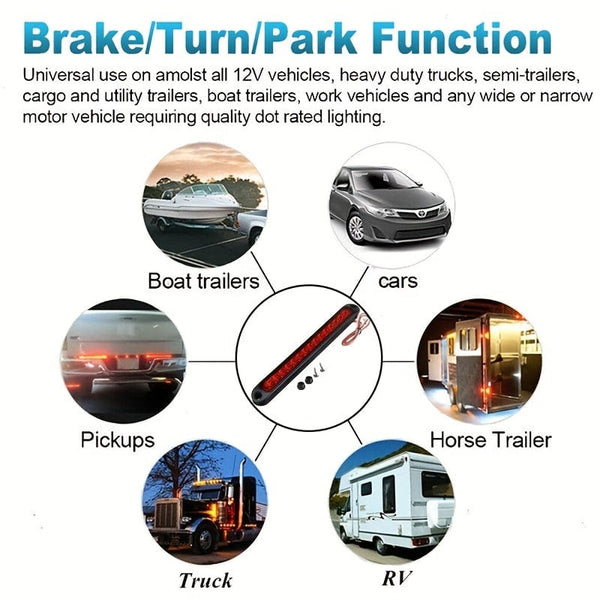 Planet Gates 5LED High Position Brake Light Bar 1pc 25CM 15 LED Red Sealed Trailer Truck RV Stop Tail Rear Brake Turn Light Bar