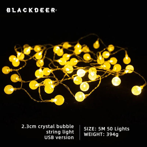 Planet Gates 5M 50 Leds USB BLACKDEER Solar String Lights Outdoor 100 Led Crystal Globe LightsWaterproof USB Battery Powered Patio Light for camping tent