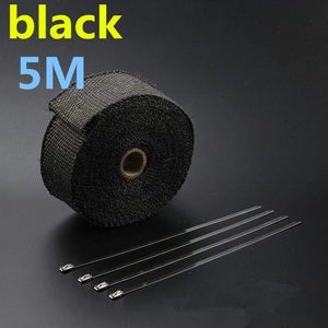 Planet Gates 5M balck Vintage Motorcycle 5cm*5/10/15M Motorcycle Exhaust Pipe Header Heat Wrap Resistant Wrap Tape Fiberglass Heat Shield Motocross