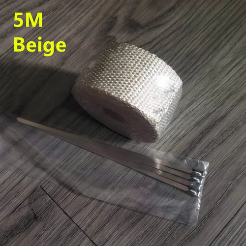 Planet Gates 5M beige Vintage Motorcycle 5cm*5/10/15M Motorcycle Exhaust Pipe Header Heat Wrap Resistant Wrap Tape Fiberglass Heat Shield Motocross