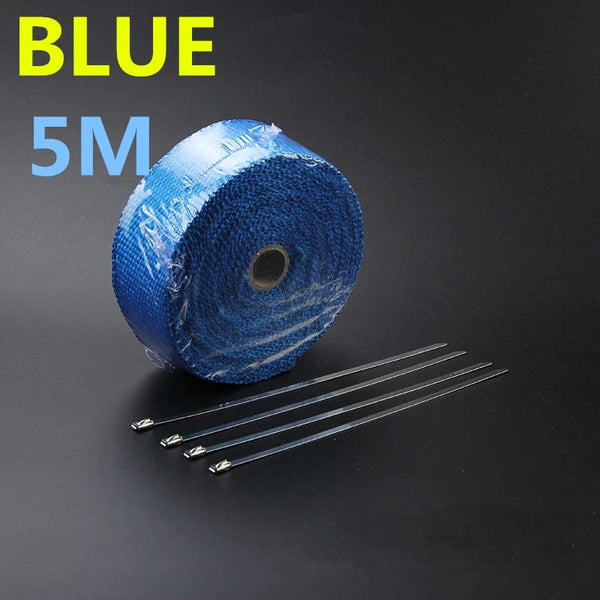 Planet Gates 5M blue Vintage Motorcycle 5cm*5/10/15M Motorcycle Exhaust Pipe Header Heat Wrap Resistant Wrap Tape Fiberglass Heat Shield Motocross
