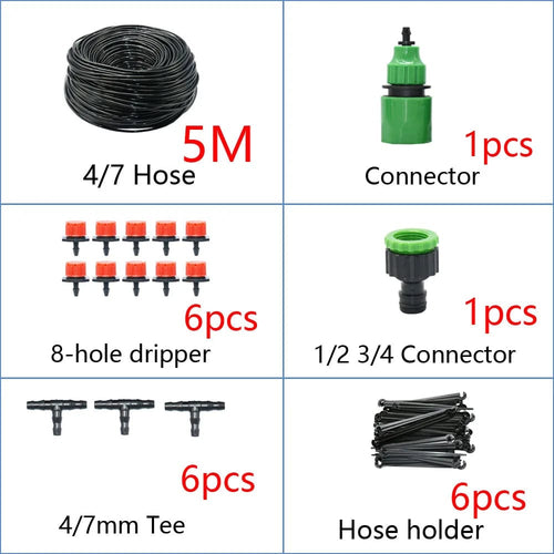 Planet Gates 5M Kit DIY Drip Irrigation System Automatic Watering Garden Hose Micro Drip Watering Kits with Adjustable Drippers Gardening Tool Kit