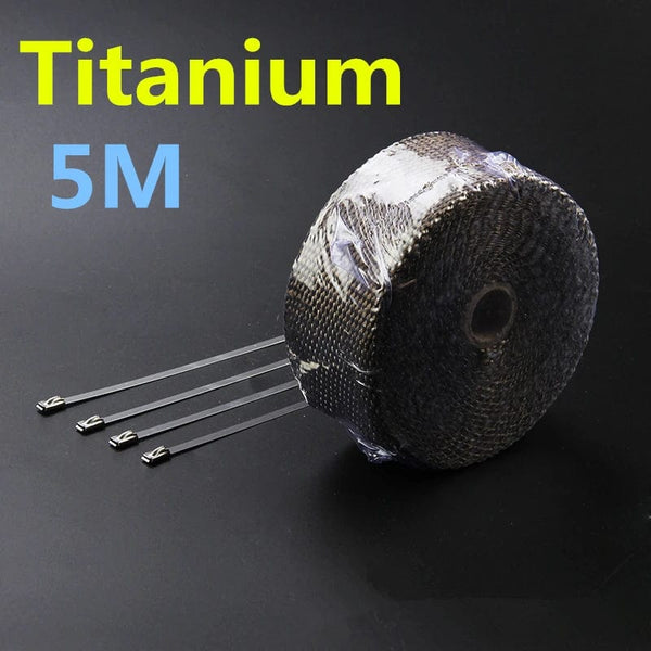 Planet Gates 5M Titanium Vintage Motorcycle 5cm*5/10/15M Motorcycle Exhaust Pipe Header Heat Wrap Resistant Wrap Tape Fiberglass Heat Shield Motocross