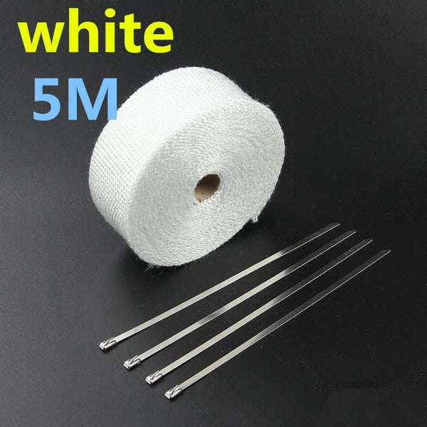 Planet Gates 5M white Vintage Motorcycle 5cm*5/10/15M Motorcycle Exhaust Pipe Header Heat Wrap Resistant Wrap Tape Fiberglass Heat Shield Motocross