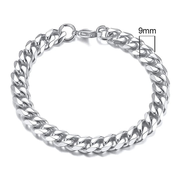 Planet Gates 5mmSilver / 21cm Vnox Wolesale 3-11mm Chunky Miami Curb Chain Bracelet for Men, Stainless Steel Cuban Link Chain Wristband Classic Punk Heavy