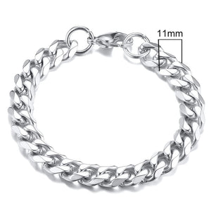 Planet Gates 5mmSilver / 21cm Vnox Wolesale 3-11mm Chunky Miami Curb Chain Bracelet for Men, Stainless Steel Cuban Link Chain Wristband Classic Punk Heavy