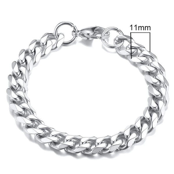Planet Gates 5mmSilver / 21cm Vnox Wolesale 3-11mm Chunky Miami Curb Chain Bracelet for Men, Stainless Steel Cuban Link Chain Wristband Classic Punk Heavy