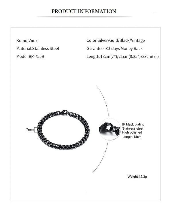 Planet Gates 5mmSilver / 21cm Vnox Wolesale 3-11mm Chunky Miami Curb Chain Bracelet for Men, Stainless Steel Cuban Link Chain Wristband Classic Punk Heavy