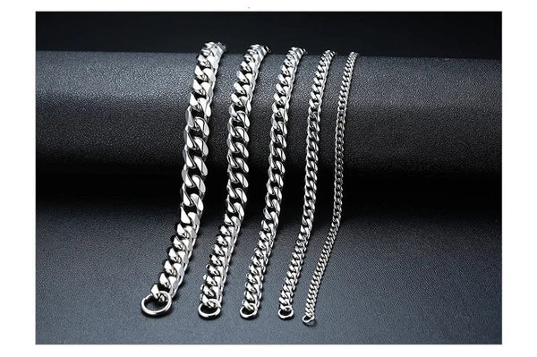 Planet Gates 5mmSilver / 21cm Vnox Wolesale 3-11mm Chunky Miami Curb Chain Bracelet for Men, Stainless Steel Cuban Link Chain Wristband Classic Punk Heavy