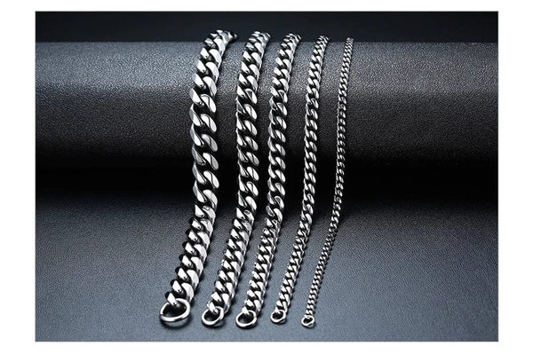 Planet Gates 5mmSilver / 21cm Vnox Wolesale 3-11mm Chunky Miami Curb Chain Bracelet for Men, Stainless Steel Cuban Link Chain Wristband Classic Punk Heavy