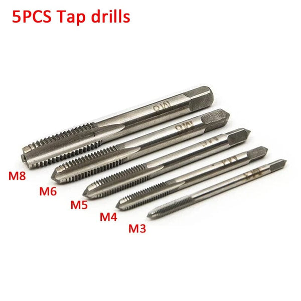 Planet Gates 5pc hand tap Drill / CHINA M3/M4/M5/M6/M8 Tap Set With Twist Drill Bits And Wrench T Type Machine Hand Screw Thread Taps Reamer hand drill screw Tool Drill