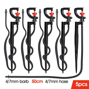 Planet Gates 5pcs 360° Rotating Micro Watering Irrigation Sprinkler Sprayer with 21cm Stake 1/4" Barb Connector Lawn Farm Greenhouse Plant