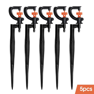 Planet Gates 5pcs 360° Rotating Micro Watering Irrigation Sprinkler Sprayer with 21cm Stake 1/4" Barb Connector Lawn Farm Greenhouse Plant
