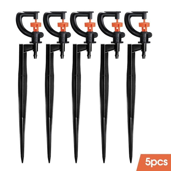 Planet Gates 5pcs 360° Rotating Micro Watering Irrigation Sprinkler Sprayer with 21cm Stake 1/4" Barb Connector Lawn Farm Greenhouse Plant
