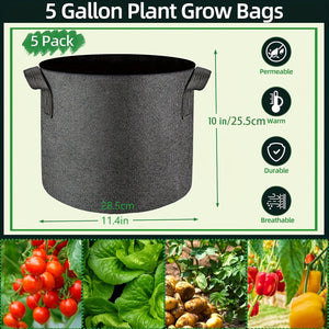 Planet Gates 5pcs 5pcs, Grow Bags 18.93 L Plant Grow Bags Multi-Purpose Nonwoven Fabric Pots With Durable Handles, Vegetables Fruits Flowers Herb Succulent Bonsai Plants For Outdoor Garden Plant Pots