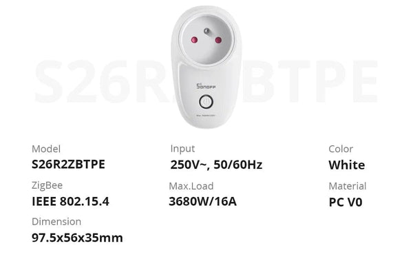 Planet Gates 5PCS / CHINA 1-5PCS SONOFF S26R2ZB Zigbee Plug 16A EU Outlet Timer Switch Remote Control Socket Work with ZigBee 3.0 Hub Zigbee2mqtt