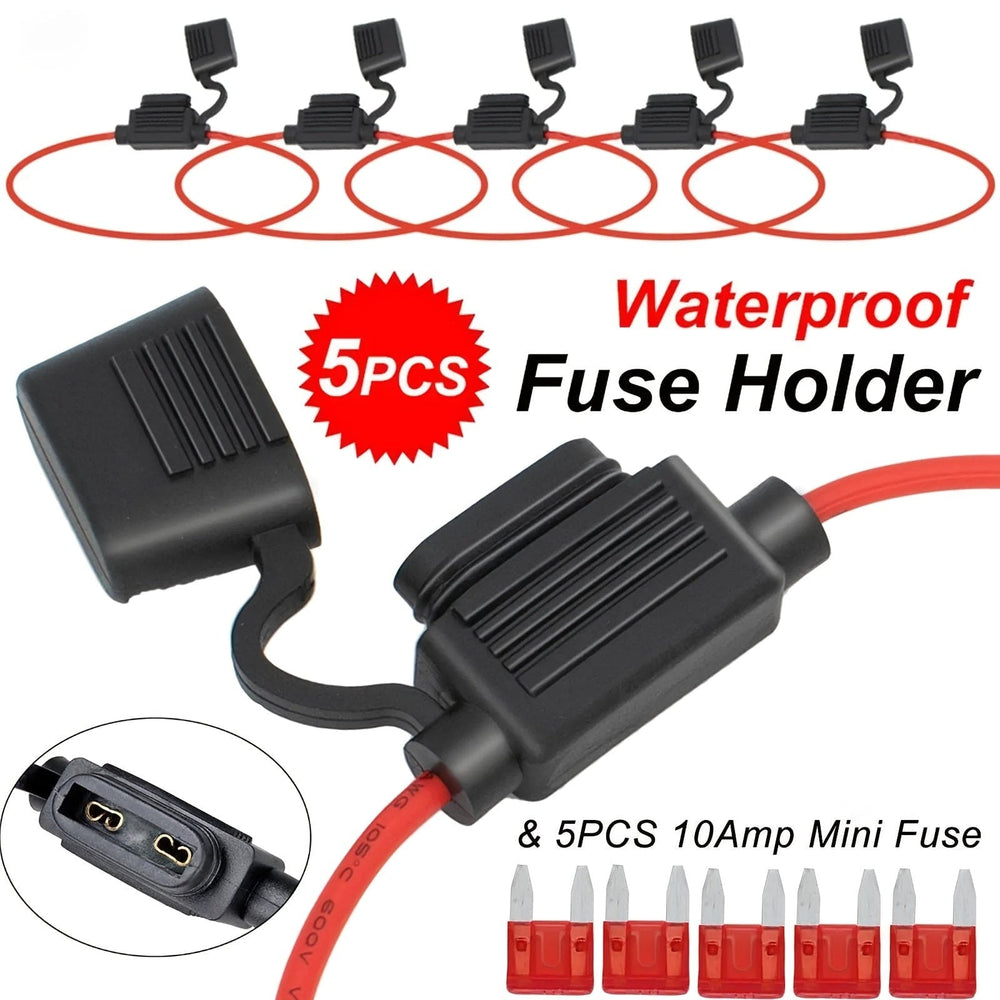 Planet Gates 5pcs Fuse Holders+5pcs 10A fuses 5pcs In-Line Fuse Holders + 5pcs Waterproof Power Socket Mini Blade Type Fuses Car Replacement 10A For Ford for Kia forToyota for Renault for Hyundai