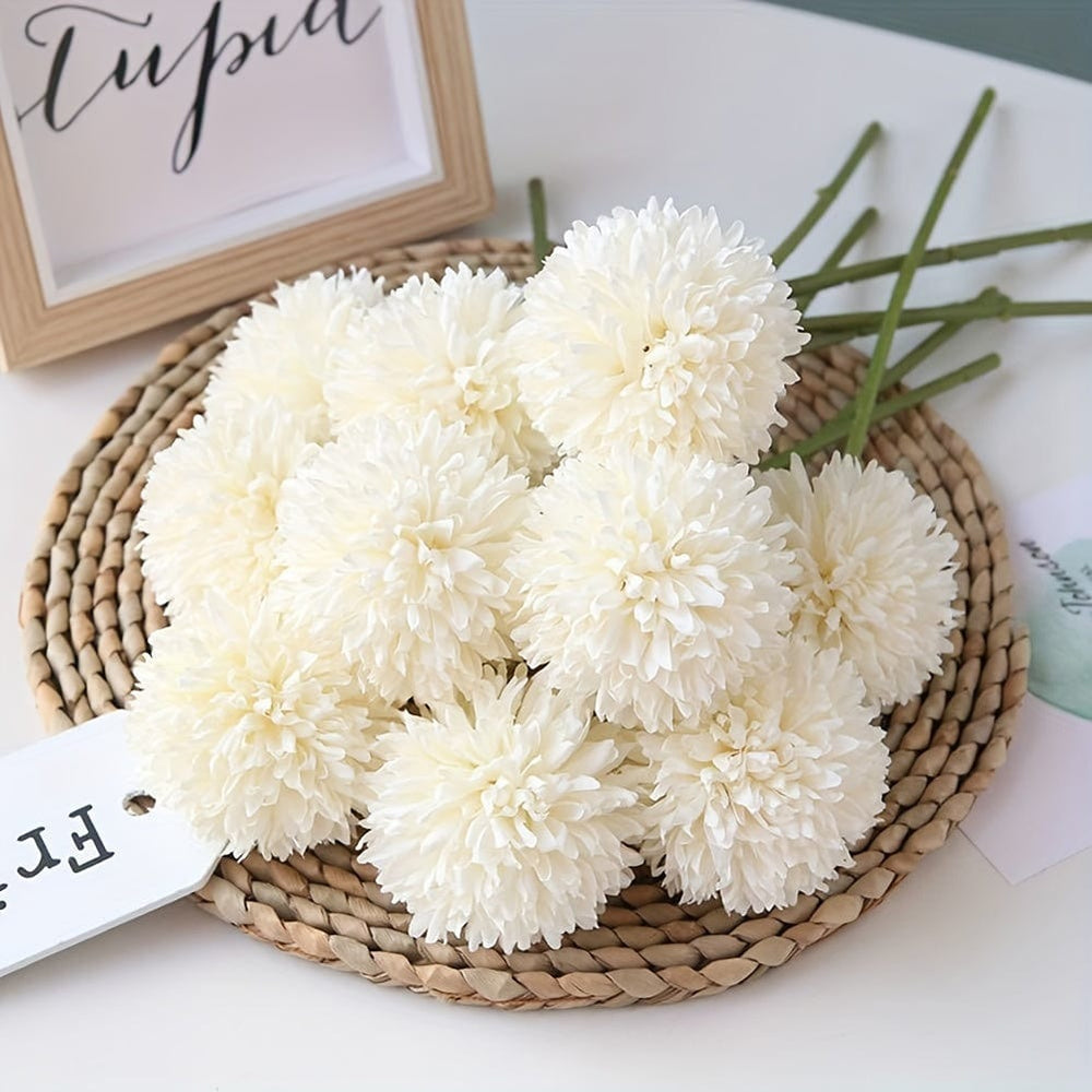 Planet Gates 5pcs Glorious Chrysanthemum Ball Flowers Bouquet - Perfect for Home, Office, Coffee House, Parties, and Weddings - Artificial Flowers for Important People