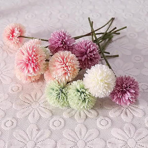 Planet Gates 5pcs Glorious Chrysanthemum Ball Flowers Bouquet - Perfect for Home, Office, Coffee House, Parties, and Weddings - Artificial Flowers for Important People