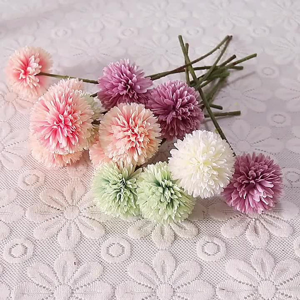 Planet Gates 5pcs Glorious Chrysanthemum Ball Flowers Bouquet - Perfect for Home, Office, Coffee House, Parties, and Weddings - Artificial Flowers for Important People