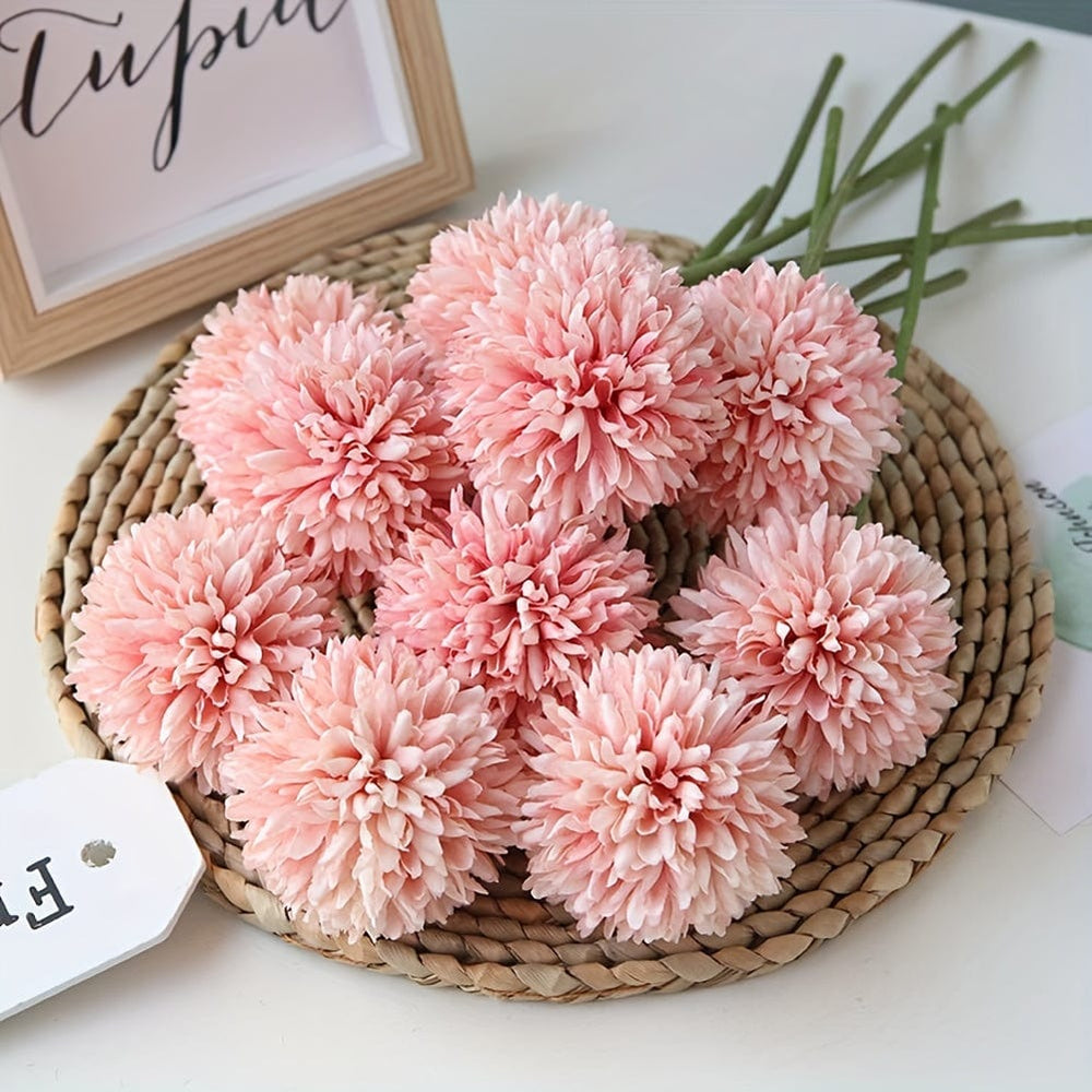 Planet Gates 5pcs Glorious Chrysanthemum Ball Flowers Bouquet - Perfect for Home, Office, Coffee House, Parties, and Weddings - Artificial Flowers for Important People