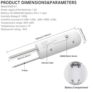 Planet Gates 5PCS GXM01 / CHINA ZIGBEE Plant Monitor Outdoor Soil Temperature Meter Moisture Humidity Tester Sensor Garden Automation Irrigation TUYA Detector