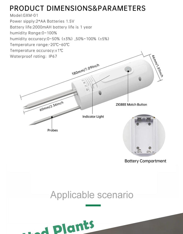 Planet Gates 5PCS GXM01 / CHINA ZIGBEE Plant Monitor Outdoor Soil Temperature Meter Moisture Humidity Tester Sensor Garden Automation Irrigation TUYA Detector