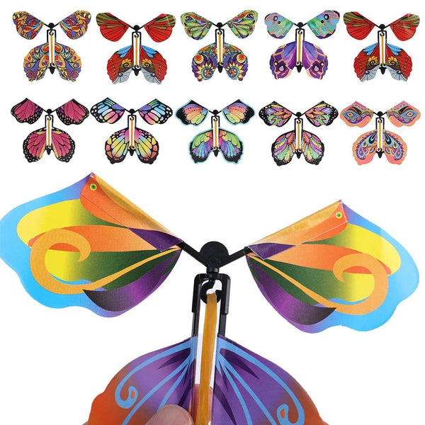 Planet Gates 5Pcs Magic Flying Butterfly Wind Up Toy In The Sky Funny Rubber Band Powered Cards Kids Tricks Props Party Great Surpris Gift