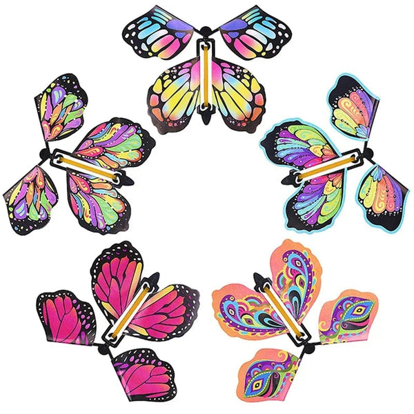 Planet Gates 5Pcs Magic Flying Butterfly Wind Up Toy In The Sky Funny Rubber Band Powered Cards Kids Tricks Props Party Great Surpris Gift