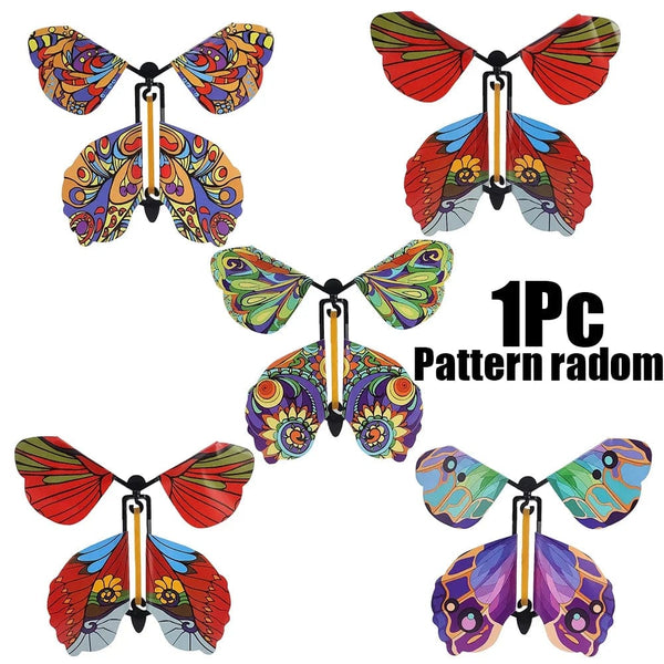 Planet Gates 5Pcs Magic Flying Butterfly Wind Up Toy In The Sky Funny Rubber Band Powered Cards Kids Tricks Props Party Great Surpris Gift
