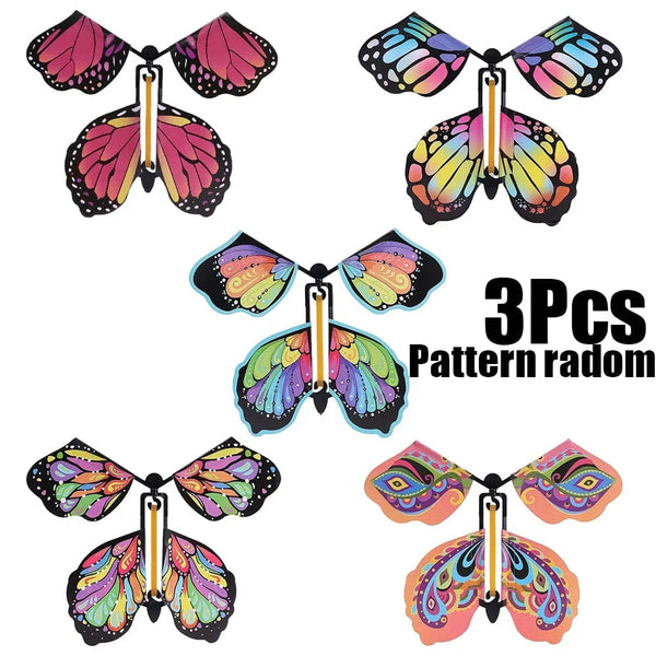 Planet Gates 5Pcs Magic Flying Butterfly Wind Up Toy In The Sky Funny Rubber Band Powered Cards Kids Tricks Props Party Great Surpris Gift