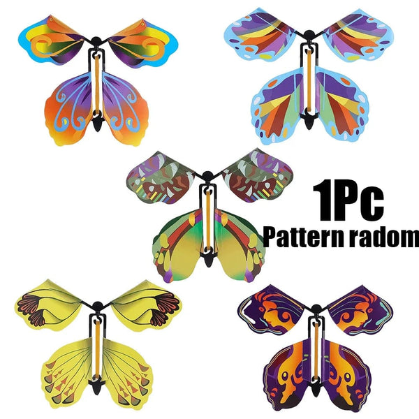 Planet Gates 5Pcs Magic Flying Butterfly Wind Up Toy In The Sky Funny Rubber Band Powered Cards Kids Tricks Props Party Great Surpris Gift