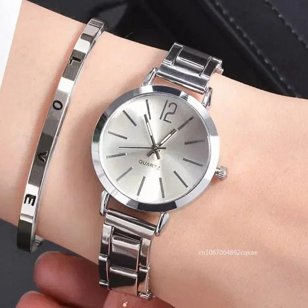 Planet Gates 5pcs no box Ladies Fashion Simple Digital Alloy with Quartz Watch Bracelet 2pcs Set Luxury Women Simple Dial Ladies Watches Reloj Mujer