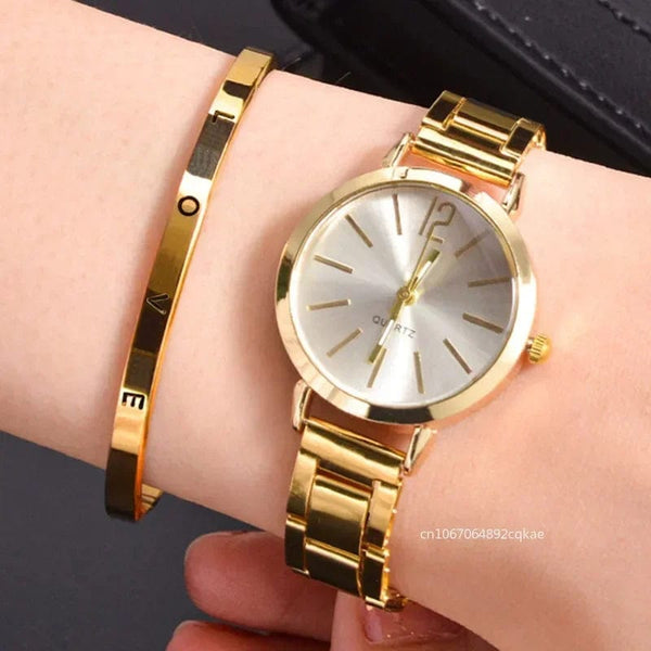 Planet Gates 5pcs no box Ladies Fashion Simple Digital Alloy with Quartz Watch Bracelet 2pcs Set Luxury Women Simple Dial Ladies Watches Reloj Mujer
