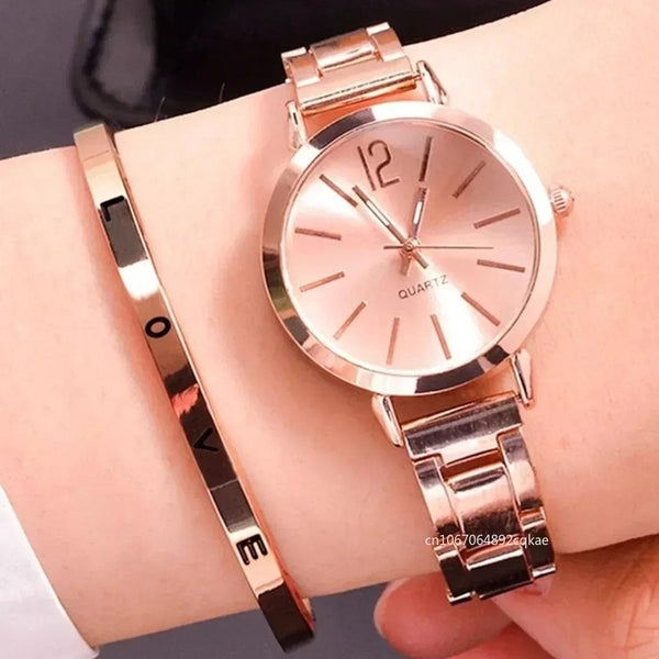 Planet Gates 5pcs no box Ladies Fashion Simple Digital Alloy with Quartz Watch Bracelet 2pcs Set Luxury Women Simple Dial Ladies Watches Reloj Mujer