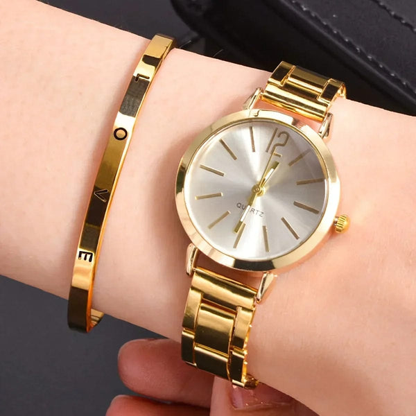 Planet Gates 5pcs no box Ladies Fashion Simple Digital Alloy with Quartz Watch Bracelet 2pcs Set Luxury Women Simple Dial Ladies Watches Reloj Mujer