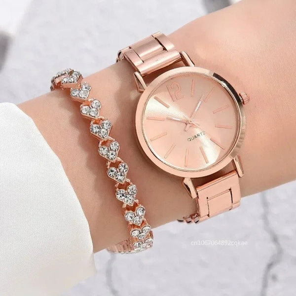 Planet Gates 5pcs no box Ladies Fashion Simple Digital Alloy with Quartz Watch Bracelet 2pcs Set Luxury Women Simple Dial Ladies Watches Reloj Mujer