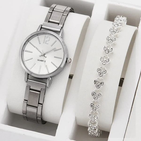 Planet Gates 5pcs no box Ladies Fashion Simple Digital Alloy with Quartz Watch Bracelet 2pcs Set Luxury Women Simple Dial Ladies Watches Reloj Mujer