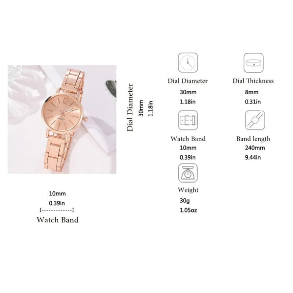 Planet Gates 5pcs no box Ladies Fashion Simple Digital Alloy with Quartz Watch Bracelet 2pcs Set Luxury Women Simple Dial Ladies Watches Reloj Mujer