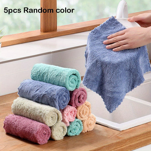 Planet Gates 5pcs Random Color 5/10pcs, Solid Color Dishcloth, Household Thickened Kitchen Dish Cloth, Super-absorbent Dish Towel, Cleaning Special, Bamboo Fiber, Absorbent, Does Not Fall Off, Does Not Stick To Oil, Cleaning Supplies